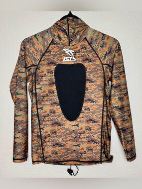 IST ProLine Camouflage Spearfishing Rash Guard Top Hood Tough-Tex Chest Pad Sm